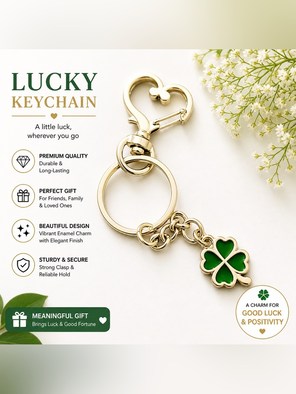 *30off3* Lucky Four-Leaf Clover Keychain. Perfect Christmas Gift!
